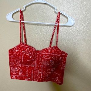 Red paisley bandana print cropped corset